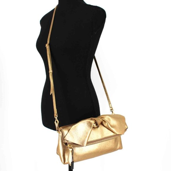 RARE Burberry Prorsum Celebrating LA Gold Leather Shoulder Bag Clutch Zip Bow - Picture 8 of 8